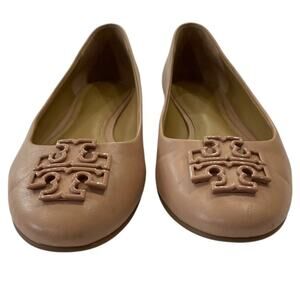 Tory Burch LOWELL 2 Tan Slip on ballet Leather Flats with logo Detail Size 6.5